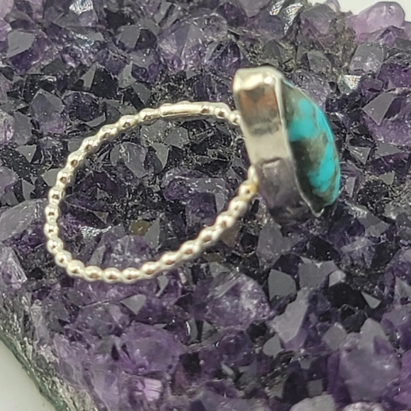 TURQUOISE BOHEMIAN HANDMADE RING IN .925 STERLING SILVER METAL SIZE 7.5 - Picture 5 of 5